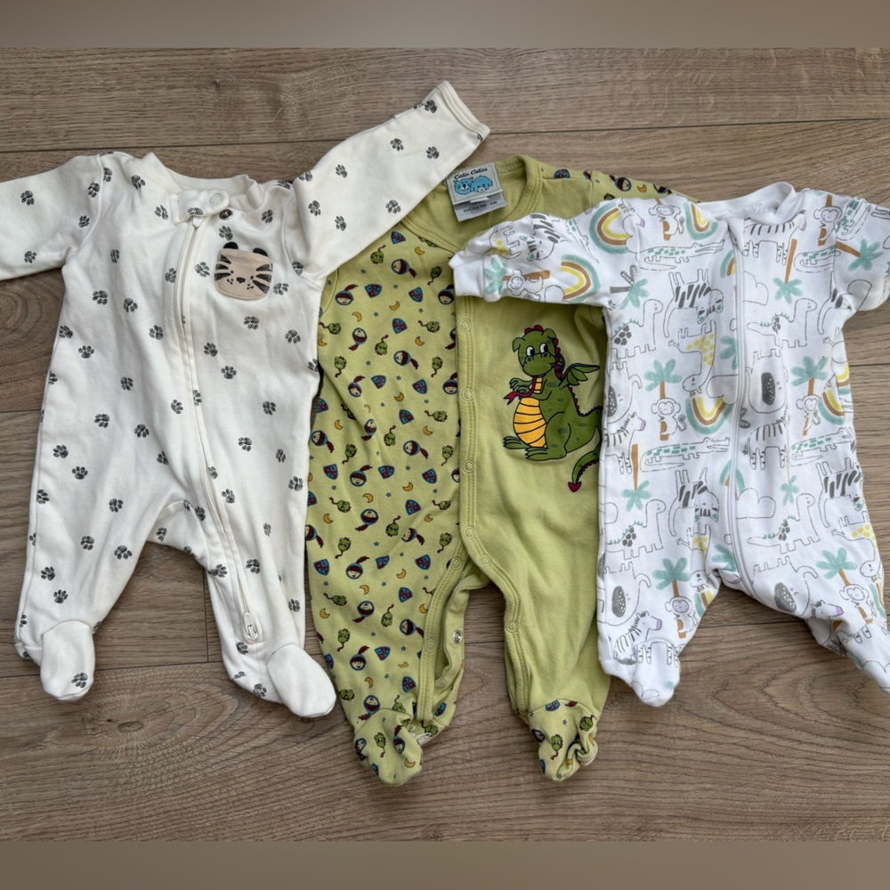 Newborn Footed Sleeper Bundle NB Dino Safari Baby Pajamas Onesies Set
